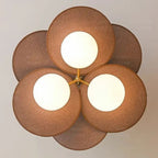 Ceiling light fixture with brown circular shades on a plain background