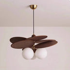 Modern chandelier with woodendesign on a plain background