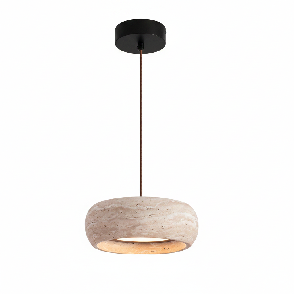 Pendant light with wooden finish on a white background