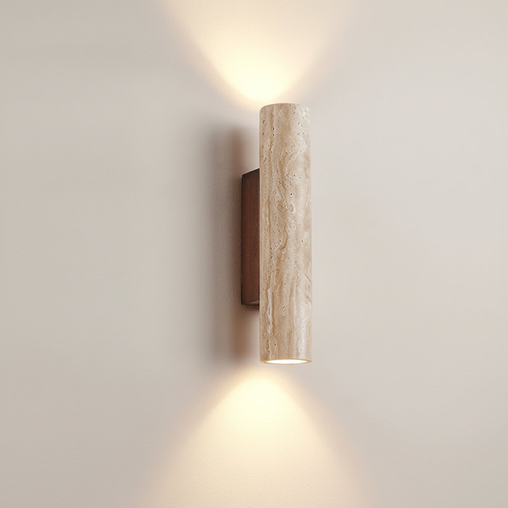 Wall-mounted cylindrical light fixture on a plain wall