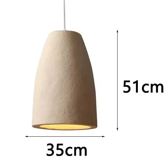 Beige pendant lamp with dimensions on a white background