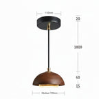 Pendant light with dimensions on a dark background