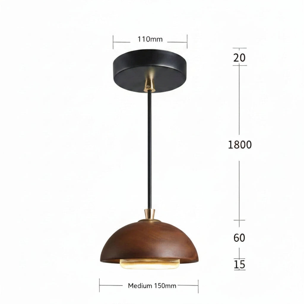 Pendant light with dimensions on a dark background
