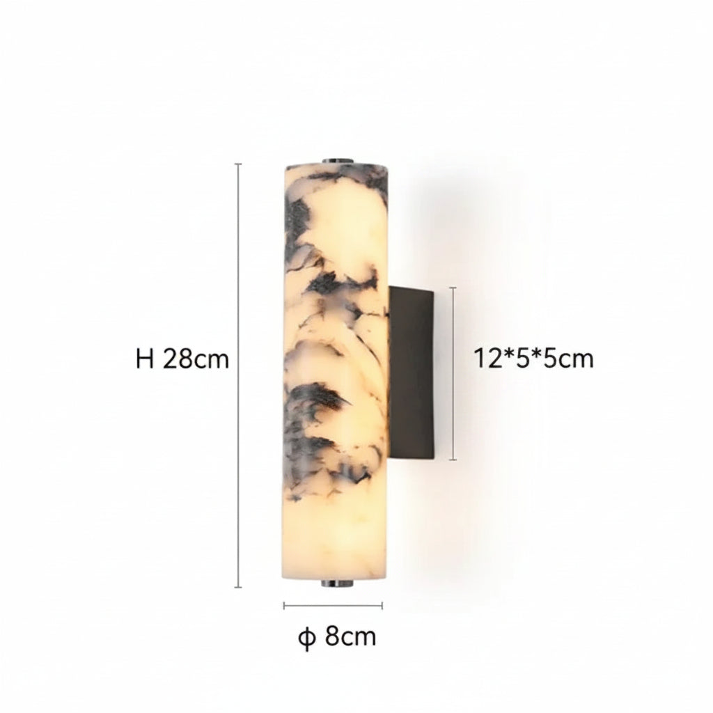 Wall-mounted light fixture with dimensions and LED information on a white background