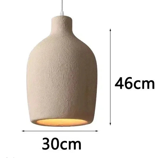Beige pendant lamp with dimensions on a white background