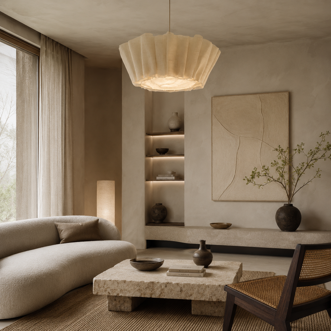 Sae Linen Pleated Pendant Light