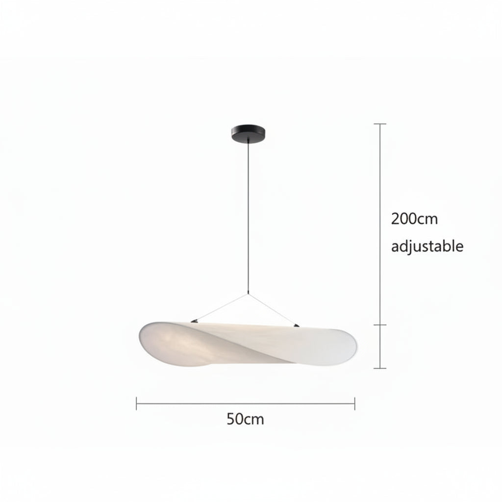 White pendant light with dimensions on a white background