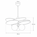 Technical line drawing of a modern pendant light fixture with dimension annotations showing a 10 cm canopy width, 60 cm overall width, 25.5 cm shade height, and a central hanging rod length.